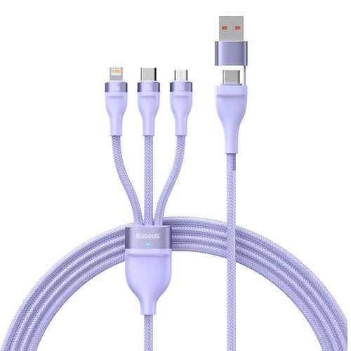 3in1 USB cable Baseus Flash Series 2, USB-C + micro USB + Lightning, 100W, 1.2m (purple), Baseus CASS030105