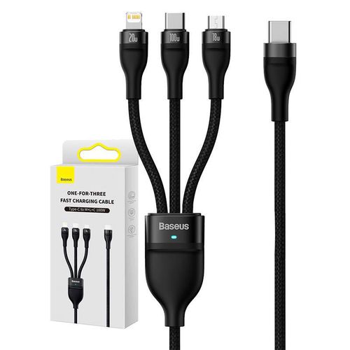 3in1 USB cable Baseus Flash Series 2, USB-C + micro USB + Lightning, 100W, 1.5m (black), Baseus CASS030201