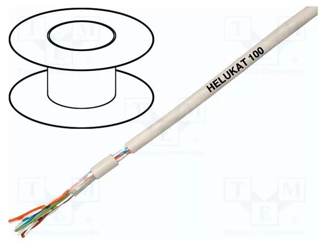 Wire; HELUKAT® 100,U/UTP; 4x2x26AWG; 5e; stranded; Cu; grey; 100m HELUKABEL HELUKAT100-UTP-FP