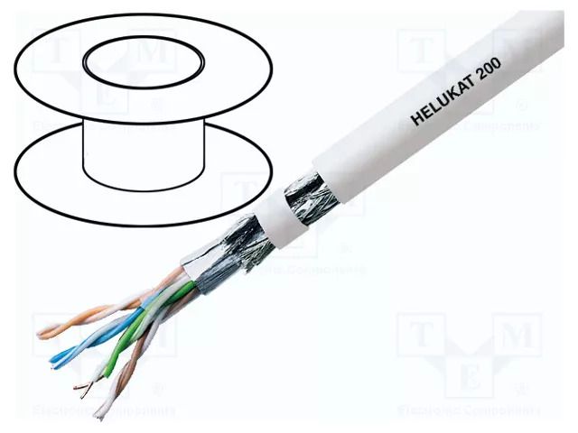 Wire; HELUKAT® 200,SF/UTP; 4x2x26AWG; 5e; stranded; Cu; grey; 100m HELUKABEL HELUKAT200IND-SFTP
