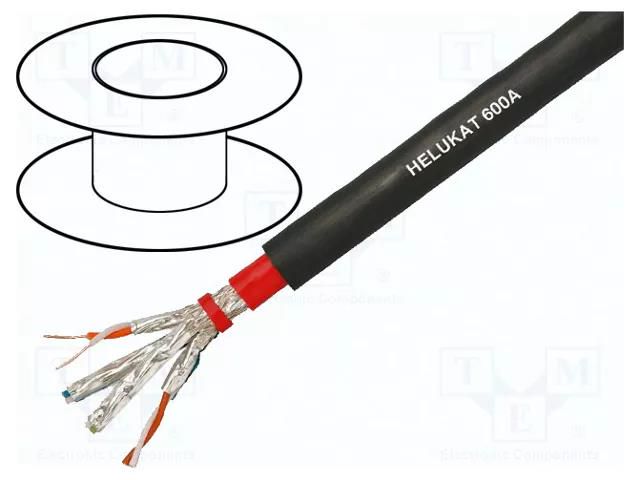 Wire; HELUKAT® 600A,S/FTP; 4x2x23AWG; 7; wire; Cu; PVC; black; 100m HELUKABEL HELUKAT600A-SSTP-S