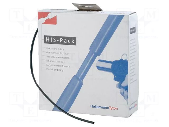 Heat shrink sleeve; 2: 1; 3.2mm; L: 10m; black; cardboard packaging HELLERMANNTYTON HIS-3.2/1.6-BK