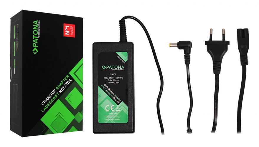 PATONA Premium Charger 19V 3,15A 60W f. Samsung GT6000 GT7000 GT8800 GT8900 GT9000, PATONA 2567 4055655211499