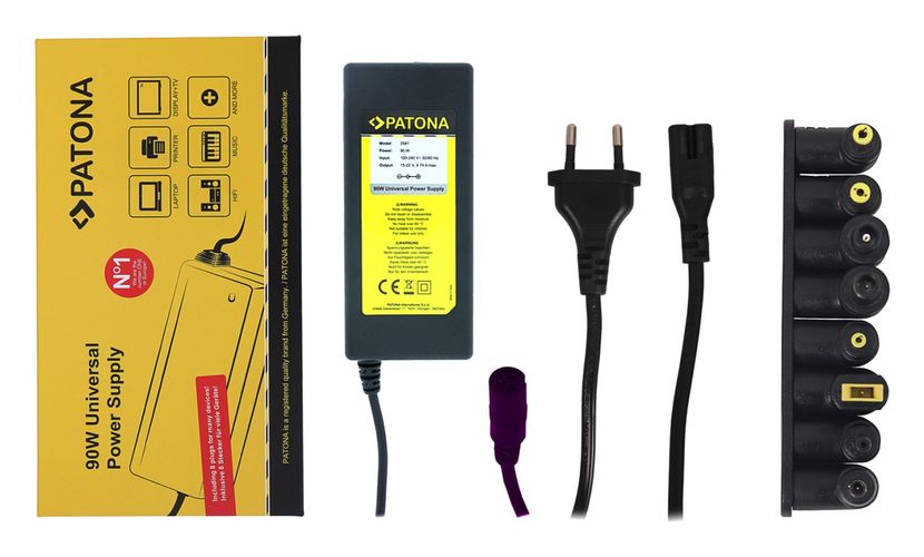 PATONA 90W universal power supply for notebook, printer, hifi, music, external hard drive with 8 different plugs 18,5-20V, PATONA 2581 4055655218764