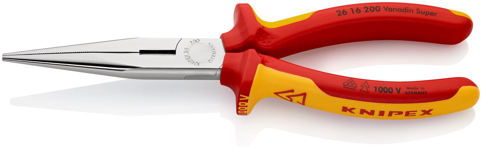KNIPEX 26 16 200 SB Snipe Nose Side Cutting Pliers (Stork Beak Pliers) insulated with multi-component grips, VDE-tested chrome-plated 200 mm (self-service card/blister) 26 16 200 SB 4003773010906