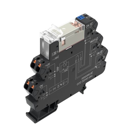 Relay module, 24 V DC ±20 %, Green LED, Free-wheeling diode, Reverse polarity protection, 2 CO contact (AgNi) , 250 V AC, 8 A, PUSH IN Weidmuller 2618400000 04050118670431