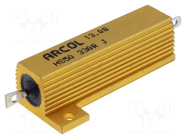 Resistor: wire-wound; with heatsink; screw; 330Ω; 50W; ±5%; 1.25kV ARCOL HS50-330RJ