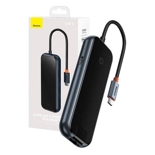 Hub 5in1 Baseus AcmeJoy series USB-C to 2xUSB 3.0 + USB 2.0 + USB-C PD + RJ45 (dark grey), Baseus WKJZ010113