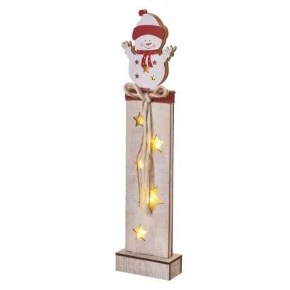 LED decoration, wooden – snowman, 46 cm, 2x AA, indoor, warm white, timer, EMOS DCWW12 8592920098370