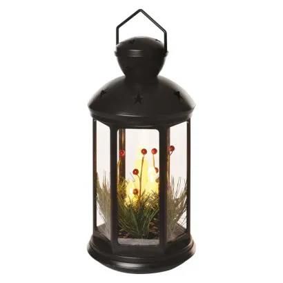 LED decoration – Christmas lantern with candles, black, 35.5 cm, 3x C, indoor, vintage, EMOS DCLV15 8592920098882