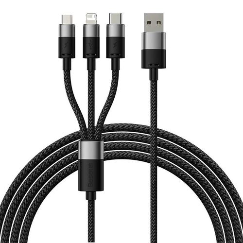 3in1 USB cable Baseus StarSpeed Series, USB-C + Micro + Lightning 3,5A, 1.2m (Black), Baseus CAXS000001