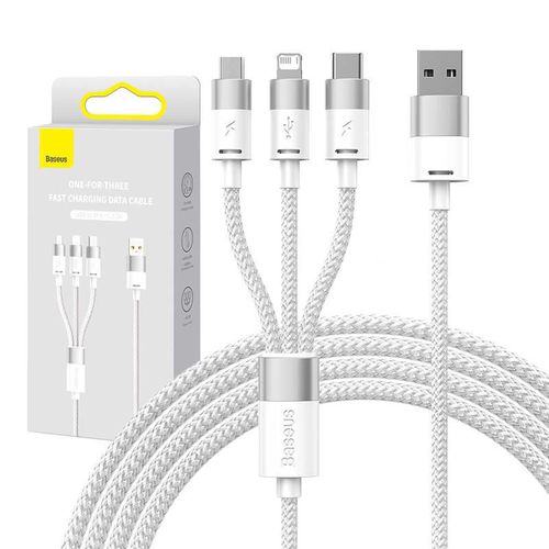 3in1 USB cable Baseus StarSpeed Series, USB-C + Micro + Lightning 3,5A, 1.2m (White), Baseus CAXS000002