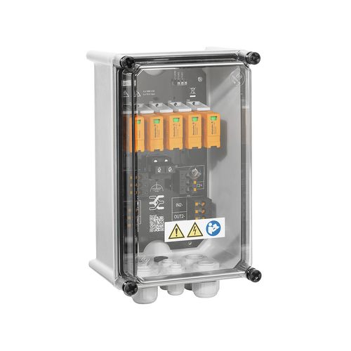 Combiner Box (Photovoltaik), 1000 V, 2 MPPT's, 2 Inputs / 1 Output per MPPT, Surge protection I / II, Cable gland Weidmuller 2737590000 04032248395569