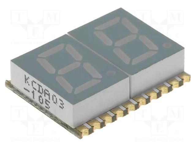 Display: LED; 7-segment; 7.62mm; 0.3"; No.char: 2; red; 8÷27mcd; SMD KINGBRIGHT ELECTRONIC KCDA03-105
