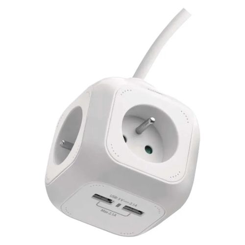 Extension power adaptor cube 1.9 m / 4 sockets / white / PVC / with USB / 1 mm2, EMOS P04119U 8592920067642