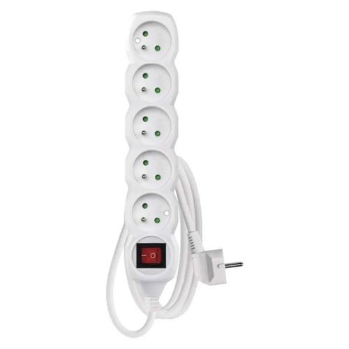 Extension Cord 2 m / 5 sockets / switch / white / PVC / 1 mm2, EMOS P1512 8595025301543
