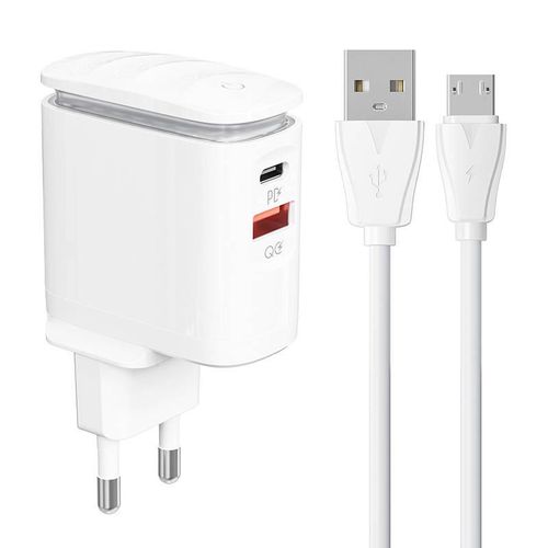 Wall charger  LDNIO A2423C USB, USB-C + MicroUSB cable, LDNIO A2423C Micro