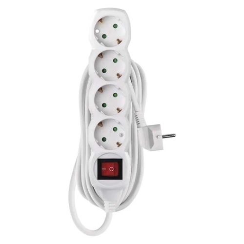Extension Cord 5 m / 4 sockets / switch / white / PVC / 1.5 mm2, EMOS P1425R 8592920064443