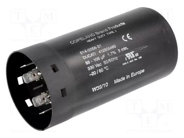 Capacitor: electrolytic; 97uF; Ø52.4x105mm; ±10%; -20÷55°C; 330VAC DUCATI ENERGIA 4.12.80.5.460