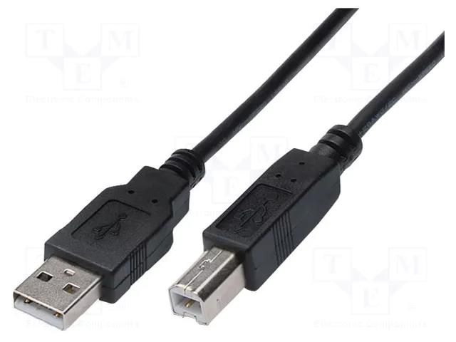 Cable; USB 2.0; USB A plug,USB B plug; nickel plated; 1.8m; black DIGITUS AK-300102-018-S