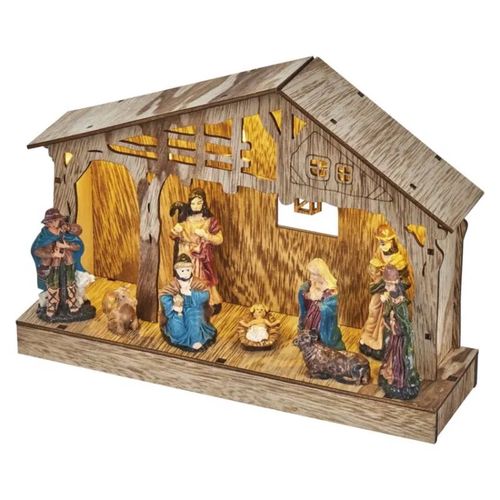 LED Christmas nativity scene, wooden, 19 cm, 3x AA, indoor, warm white, timer, EMOS DCWW14 8592920098080