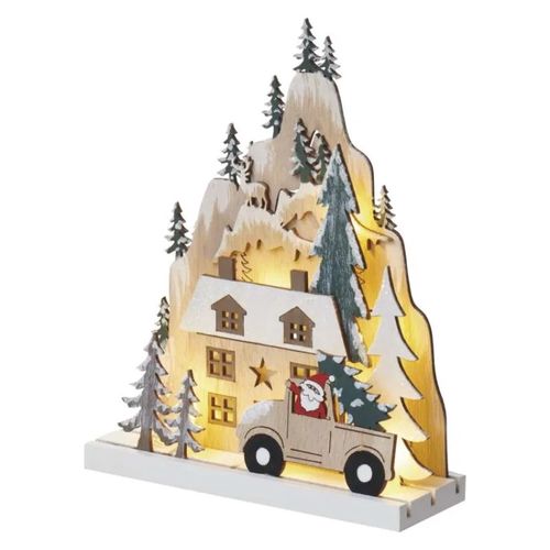 LED Christmas landscape, wooden, 22 cm, 2x AA, indoor, warm white, timer, EMOS DCWW17 8592920098141
