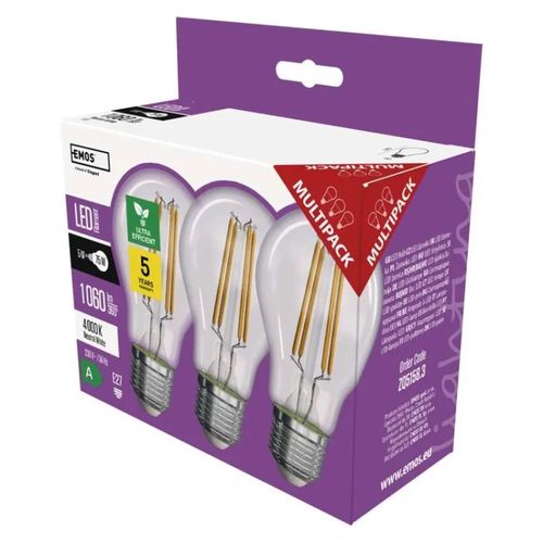 LED Bulb Filament A CLASS A60 / E27 / 5 W (75 W) / 1 060 lm / neutral white, EMOS ZF5158.3 8592920120774