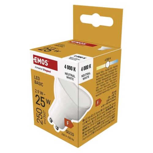 LED Bulb Basic MR16 / GU10 / 2.9 W (25 W) / 250 lm / Neutral White, EMOS ZL8F03 8592920134603