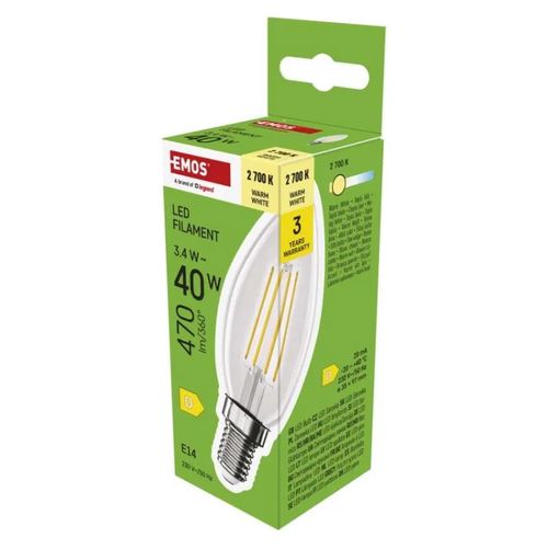 LED Bulb Filament Candle / E14 / 3.4 W (40 W) / 470 lm / Warm white, EMOS ZF3D22 8592920130100