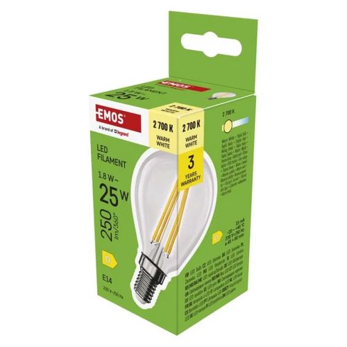 LED Bulb Filament Mini Globe / E14 / 1.8 W (25 W) / 250 lm / Warm white, EMOS ZF1D02 8592920130223