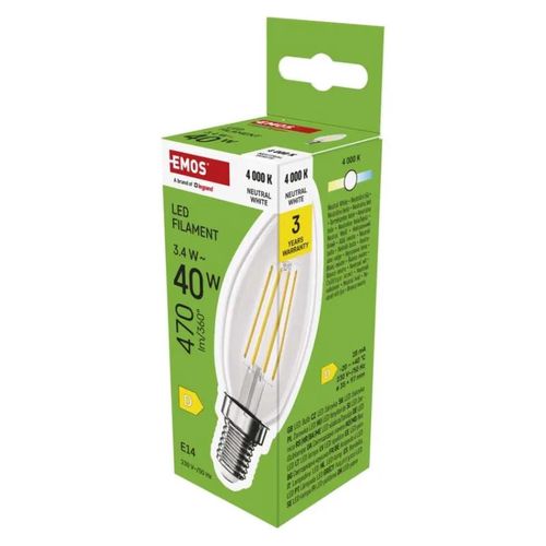 LED Bulb Filament Candle / E14 / 3.4 W (40 W) / 470 lm / Neutral White, EMOS ZF3D23 8592920130131