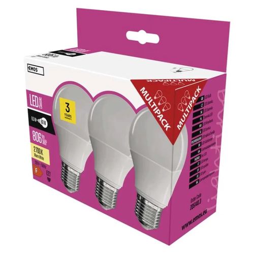 LED Bulb Classic A60 / E27 / 8.5 W (60 W) / 806 lm / warm white, EMOS ZQ5140.3 8592920044483