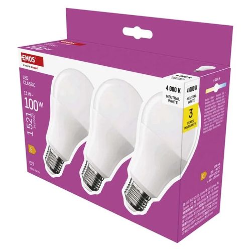 LED Bulb Classic A60 / E27 / 13 W (100 W) / 1521 lm / Neutral White, EMOS ZQ5E63.3 8592920126929