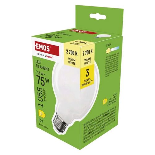 LED Bulb Filament G95 / E27 / 7.8 W (75 W) / 1055 lm / Warm white, EMOS ZF2D52 8592920130582