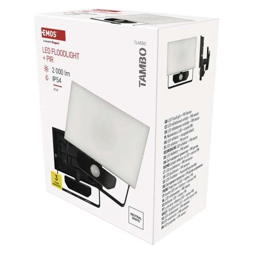 LED Floodlight TAMBO with motion sensor, 20 W, 2000 lm, black, EMOS ZS2922 8592920139813