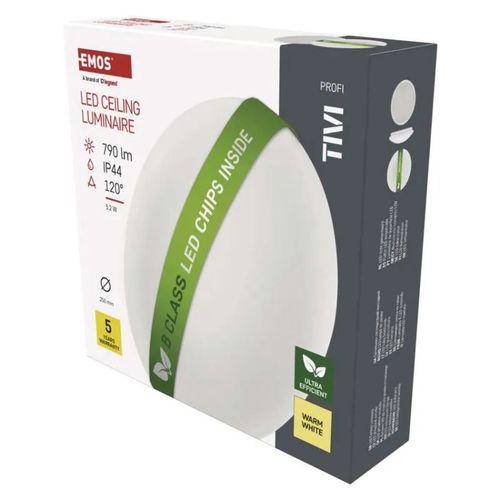 LED ceiling luminaire TIVI, B CLASS, round white 5.2W, IP44, Warm white, EMOS ZM3415