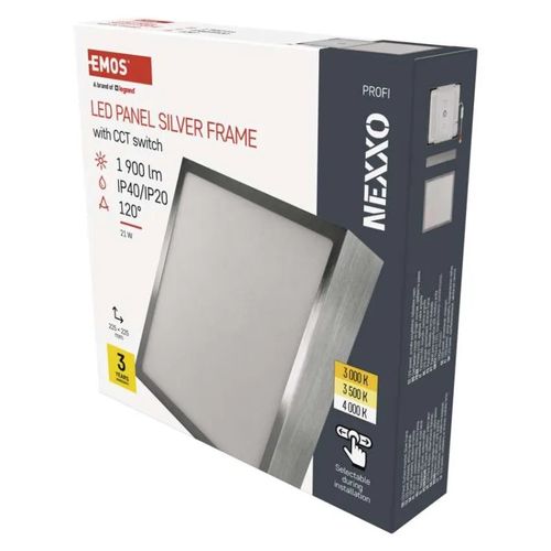 LED surface luminaire NEXXO, square, silver, 21W, with change CCT, EMOS ZM6243 8592920109038