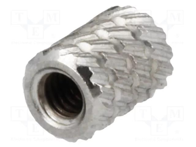 Threaded insert; brass; nickel; M2,5; L: 5.9mm; Øout: 4.5mm DREMEC DR11M2.5NI