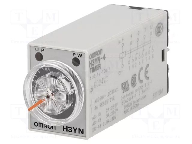 Timer; 0,1s÷10min; 4PDT; 250VAC/3A; 24VDC; H3YN; socket; -10÷50°C OMRON H3YN-4-24DC