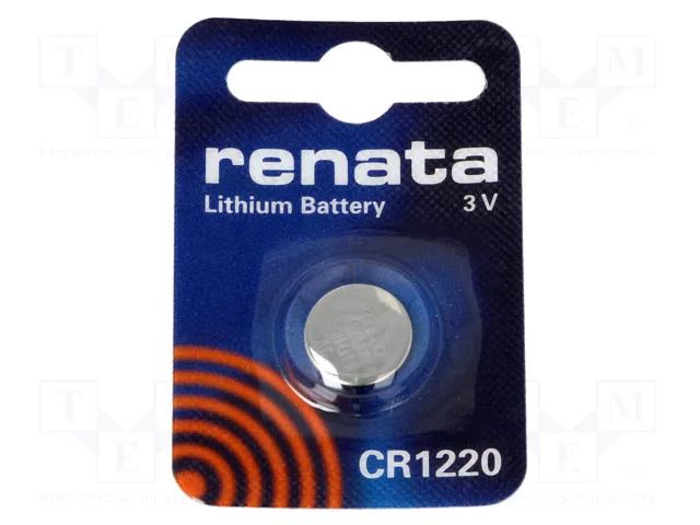 Battery: lithium; CR1220,coin; 3V; 40mAh; non-rechargeable; 1pcs. RENATA BAT-CR1220/RE-B
