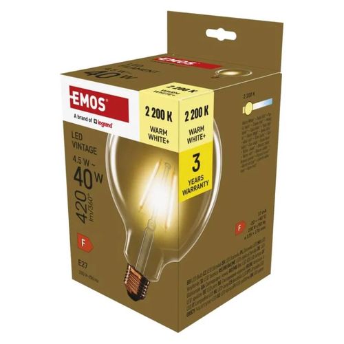 LED Bulb Vintage G125 / E27 / 4.5 W (40 W) / 420 lm / Warm white, EMOS Z58032 8592920133880