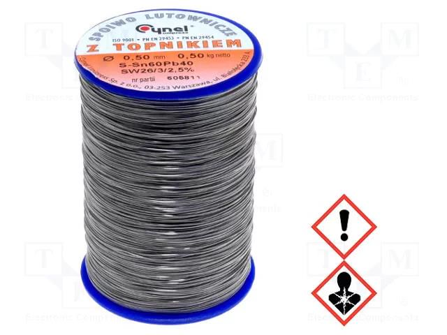 Tin; lead-based; Sn60Pb40; 0.5mm; 0.5kg; reel; 190°C; 2.5% CYNEL LC60-0.50/0.5