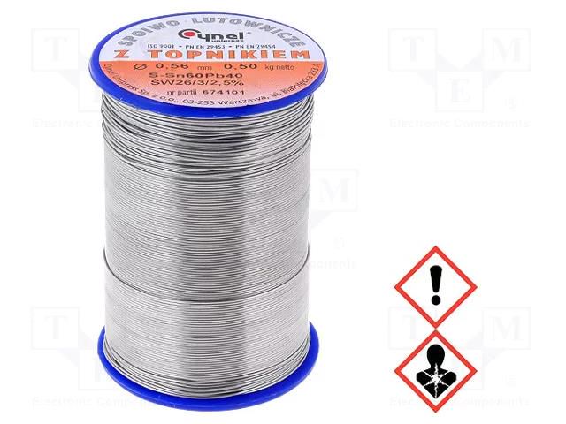 Tin; lead-based; Sn60Pb40; 0.56mm; 0.5kg; reel; 190°C; 2.5% CYNEL LC60-0.56/0.5