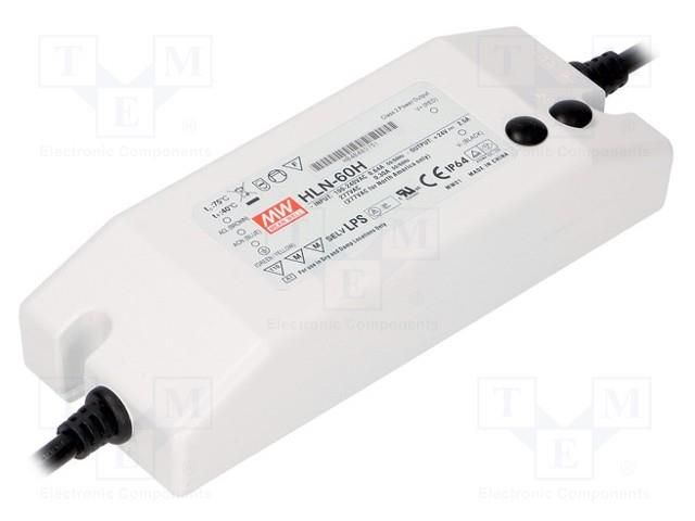 Power supply: switching; LED; 61.2W; 36VDC; 1÷1.7A; 90÷305VAC; IP64 MEAN WELL HLN-60H-36A