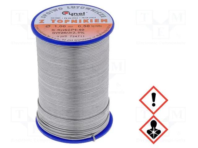 Tin; lead-based; Sn60Pb40; 1mm; 0.5kg; reel; 190°C; 2.5%; Flux: SW26 CYNEL LC60-1.00/0.5