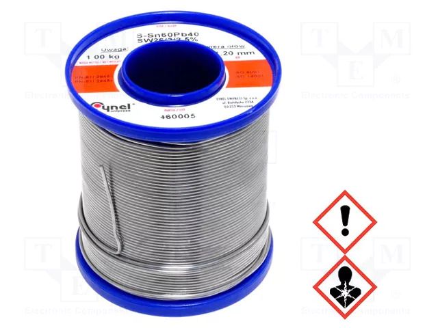 Tin; lead-based; Sn60Pb40; 1.2mm; 1kg; reel; 190°C; 2.5%; Flux: SW26 CYNEL LC60-1.20/1.0