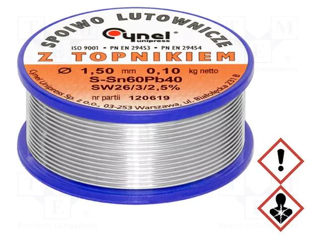 Tin; lead-based; Sn60Pb40; 1.5mm; 0.1kg; reel; 190°C; 2.5% CYNEL LC60-1.50/0.1