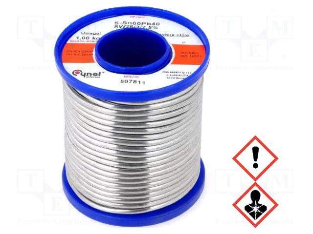 Tin; lead-based; Sn60Pb40; 4mm; 1kg; reel; 190°C; 2.5%; Flux: SW26 CYNEL LC60-4.00/1.0