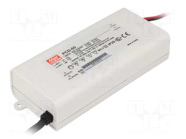 Power supply: switching; LED; 60W; 18÷30VDC; 2000mA; 180÷295VAC MEAN WELL PCD-60-2000B