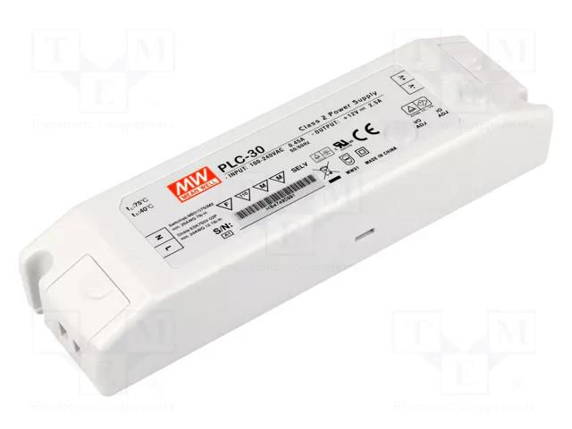 Power supply: switching; LED; 30.24W; 27VDC; 1.12A; 90÷264VAC; IP20 MEAN WELL PLC-30-27
